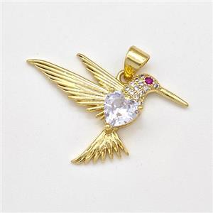 Copper HummingBirds Pendant Micro Pave Zirconia Gold Plated, approx 20-30mm