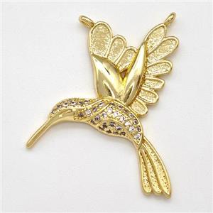 Copper Birds Pendant Micro Pave Zirconia 2loops Gold Plated, approx 24-28mm