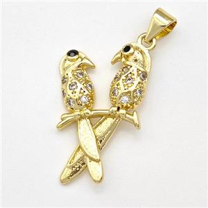 Copper Birds Pendant Micro Pave Zirconia Couple Gold Plated, approx 15-24mm