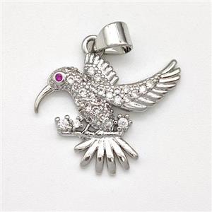 Copper Birds Pendant Micro Pave Zirconia Platinum Plated, approx 18-20mm