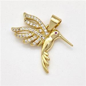 Copper Birds Pendant Micro Pave Zirconia Gold Plated, approx 15-22mm