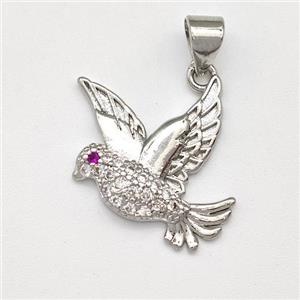 Copper Birds Pendant Micro Pave Zirconia Platinum Plated, approx 18-20mm