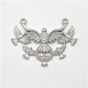 Copper Eagle Birds Pendant Micro Pave Zirconia 2loops Platinum Plated, approx 20-30mm