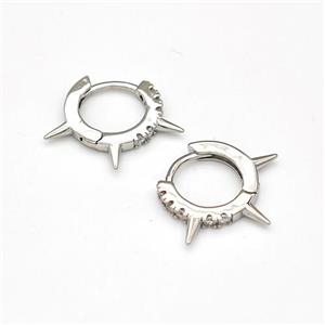 Copper Spike Hoop Earrings Pave Zirconia Piercing Septum Platinum Plated, approx 12-17mm