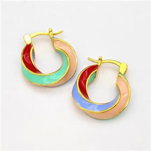 Copper Leaveback Earring Multicolor Enamel Gold Plated, approx 20mm