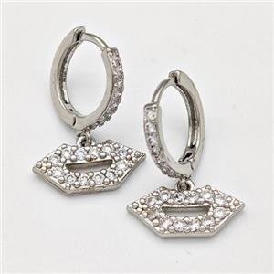 Copper Lip Hoop Earrings Pave Zirconia Platinum Plated, approx 7-16mm, 14mm dia