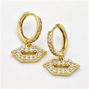 Copper Lip Hoop Earrings Pave Zirconia Gold Plated, approx 7-16mm, 14mm dia