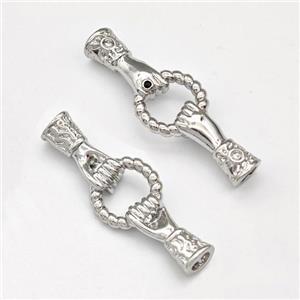 Copper Hand Connector Pave Zirconia Cord End Platinum Plated, approx 11-33mm