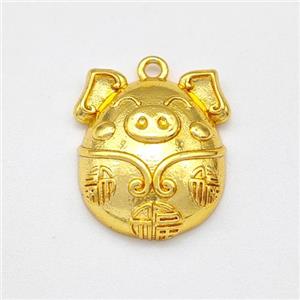 Copper Lucky Fu Pig Pendant Gold Plated, approx 15-16mm