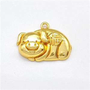 Copper Lucky Fu Pig Pendant Gold Plated, approx 12-20mm