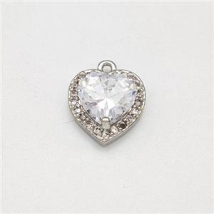 Copper Heart Pendant Micro Pave Zirconia Platinum Plated, approx 9.5mm