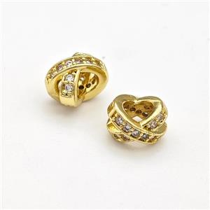 Copper Rondelle Beads Pave Zirconia Large Hole Gold Plated, approx 7-8mm, 4mm hole