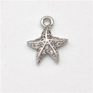 Copper Starfish Pendant Micro Pave Zirconia Platinum Plated, approx 9mm