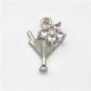 Martini Charms Copper Pendant Pave Zirconia Drink Platinum Plated, approx 10-13mm