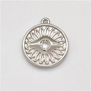 Copper Evil Eye Charms Pendant Pave Zirconia Platinum Plated, approx 15mm