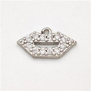 Copper Lips Pendant Pave Zirconia Platinum Plated, approx 7-16mm