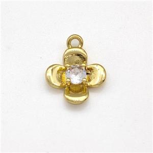 Copper Flower Pendant Pave Zirconia Gold Plated, approx 10mm