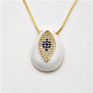 Copper Evil Eye Necklace Pave Zirconia White Enamel Teardrop Gold Plated, approx 15-22mm, 0.8mm, 42-45cm length