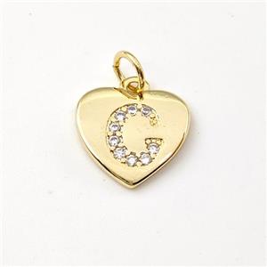 Copper Heart Pendant Pave Zirconia Letter-C Gold Plated, approx 12mm