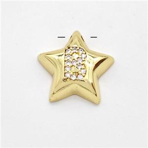 Copper Star Pendant Pave Zirconia Letter-B Large Hole Gold Plated, approx 16mm, 3mm hole