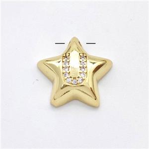 Copper Star Pendant Pave Zirconia Letter-U Large Hole Gold Plated, approx 16mm, 3mm hole