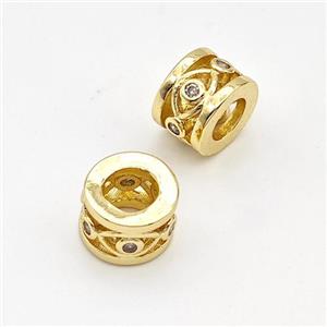 Copper Tube Beads Pave Zirconia Hollow Large Hole Gold Plated, approx 6-8mm, 4mm hole