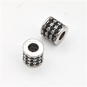 Copper Tube Beads Micro Pave Zirconia Large Hole Platinum Plated, approx 6mm, 3mm hole