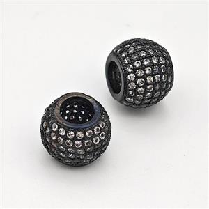 Copper Round Beads Micro Pave Zirconia Large Hole Black Plated, approx 8-10mm, 4mm hole