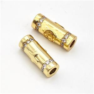 Copper Tube Beads Micro Pave Zirconia Large Hole Gold Plated, approx 6.5-18mm, 3mm hole