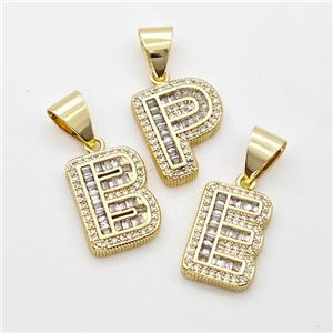 Copper Alphabet Pendant Pave Zirconia Mix Letters Gold Plated, approx 13-18mm