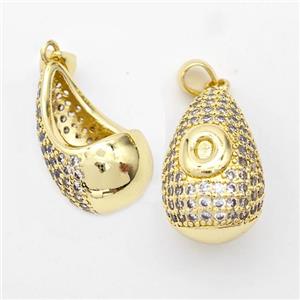 Copper Teardrop Pendant Pave Zirconia Letter-O Hollow Gold Plated, approx 14-24mm