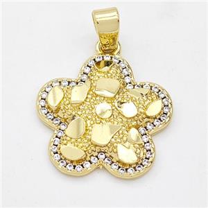 Copper Flower Pendant Micro Pave Zirconia Nugget Gold Plated, approx 19mm