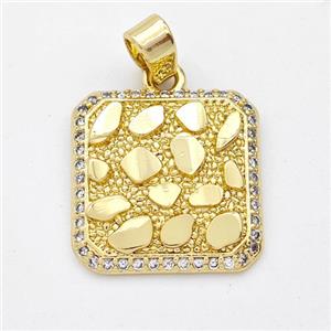 Copper Square Pendant Micro Pave Nugget Gold Plated, approx 16mm