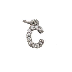 Copper Pendant Pave Zirconia Letter-C Platinum Plated, approx 6-9mm