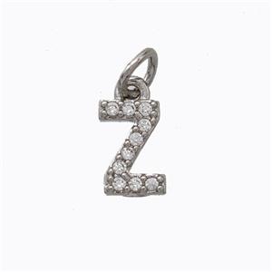 Copper Pendant Pave Zirconia Letter-Z Platinum Plated, approx 6-9mm