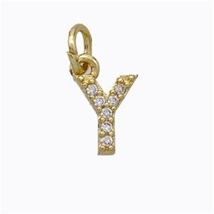 Copper Pendant Pave Zirconia Letter-Y Gold Plated, approx 6-9mm