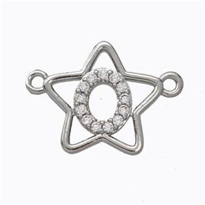 Copper Star Pendant Pave Zirconia Letter-O Platinum Plated, approx 16mm