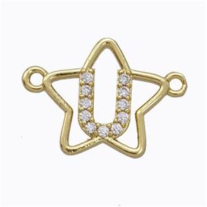 Copper Star Pendant Pave Zirconia Letter-U Gold Plated, approx 16mm