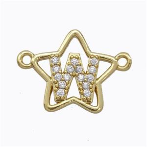 Copper Star Pendant Pave Zirconia Letter-W Gold Plated, approx 16mm