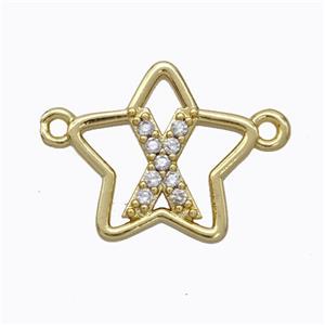 Copper Star Pendant Pave Zirconia Letter-X Gold Plated, approx 16mm