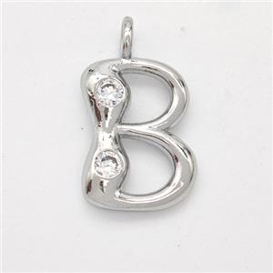 Copper Letter-B Pendant Pave Zirconia Platinum Plated, approx 15-18mm