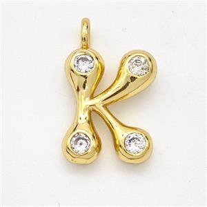 Copper Letter-K Pendant Pave Zirconia Gold Plated, approx 15-18mm