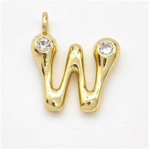 Copper Letter-W Pendant Pave Zirconia Gold Plated, approx 15-18mm