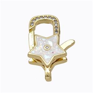 Copper Lobster Clasp Micropave Zirconia White Fire Opal Star 18K Gold Plated, approx 14-21mm