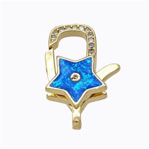 Copper Lobster Clasp Micropave Zirconia Blue Fire Opal Star 18K Gold Plated, approx 14-21mm