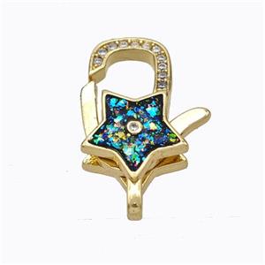 Copper Lobster Clasp Micropave Zirconia Multicolor Fire Opal Star 18K Gold Plated, approx 14-21mm