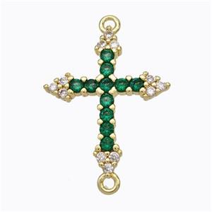 Copper Cross Connector Pave Green Zirconia Gold Plated, approx 17-21mm