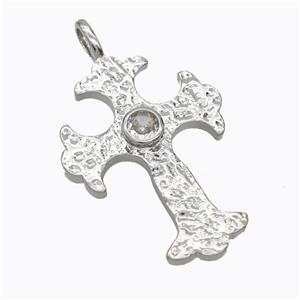 Copper Cross Pendant Pave Zirconia Platinum Plated, approx 25-34mm