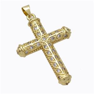 Copper Cross Pendant Pave Zirconia Gold Plated, approx 25-33mm