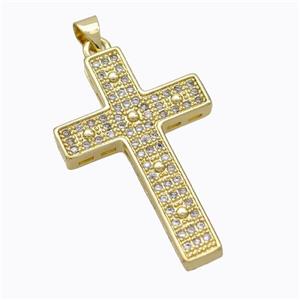 Copper Cross Pendant Pave Zirconia Gold Plated, approx 22-34mm